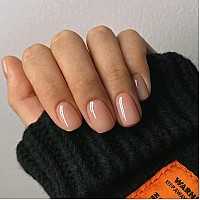 Natural Nude Short Square Press On Nails Kqueenest Glossy Light Color Real Glue On Nails Finger Nails Press On Elegant Fake Nail