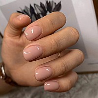 Natural Nude Short Square Press On Nails Kqueenest Glossy Light Color Real Glue On Nails Finger Nails Press On Elegant Fake Nail