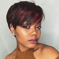 Short Pixie Cut Wigs For Black Women Red Pixie Cut Wigs Side Bangs Short Wigs Black And Red Pixie Wig With Bangs Synthetic Side