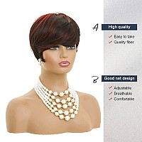 Short Pixie Cut Wigs For Black Women Red Pixie Cut Wigs Side Bangs Short Wigs Black And Red Pixie Wig With Bangs Synthetic Side