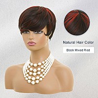 Short Pixie Cut Wigs For Black Women Red Pixie Cut Wigs Side Bangs Short Wigs Black And Red Pixie Wig With Bangs Synthetic Side