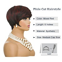 Short Pixie Cut Wigs For Black Women Red Pixie Cut Wigs Side Bangs Short Wigs Black And Red Pixie Wig With Bangs Synthetic Side