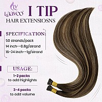 Laavoo I Tip Hair Extensions Human Hair Balayage Medium Brown With Caramel Brown Itip Human Hair Extensions 60S Brown I Tips Hai