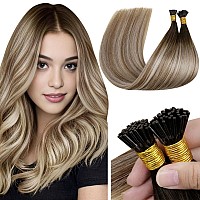 Laavoo Itip Human Hair Extensions Dark Brown With Light Brown Ombre Light Blonde I Tips Hair Extensions Real Human Hair Balayage