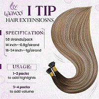 Laavoo Itip Human Hair Extensions Dark Brown With Light Brown Ombre Light Blonde I Tips Hair Extensions Real Human Hair Balayage