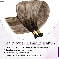 Laavoo Itip Human Hair Extensions Dark Brown With Light Brown Ombre Light Blonde I Tips Hair Extensions Real Human Hair Balayage