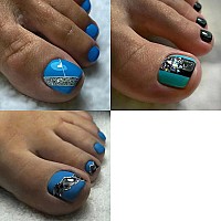 Yosomk 72Pcs 3 Boxes Press On Toenails Short Square Fake Nails Glossy Toe Nails With Blue Designs Fake Toenails Nude Full Cove