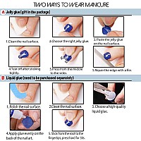 Yosomk 72Pcs 3 Boxes Press On Toenails Short Square Fake Nails Glossy Toe Nails With Blue Designs Fake Toenails Nude Full Cove