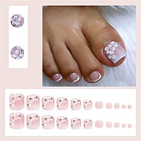 Votacos Press On Toenails Press On Nails Short Square 24Pcs Fake Toeails With Ombre Daisies Designs Nude Full Cover Glossy Toe F