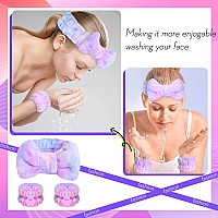 Wsyub Spa Headband And Matching Wrist Bands For Washing Face Fuzzy Skincare Bow Headbands Soft Facial Makeup Head Bands Showe