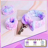 Wsyub Spa Headband And Matching Wrist Bands For Washing Face Fuzzy Skincare Bow Headbands Soft Facial Makeup Head Bands Showe