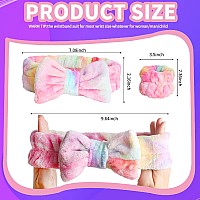 Wsyub Spa Headband And Wrist Bands Makeup Headband And Wrist Towels For Washing Face Fuzzy Bow Headbands Soft Facial Head Ban