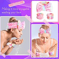 Wsyub Spa Headband And Wrist Bands Makeup Headband And Wrist Towels For Washing Face Fuzzy Bow Headbands Soft Facial Head Ban