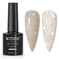 Mizhse Reflective Glitter Gel Nail Polish Light Gold Sparkly Shiny Gel Polish Shimmer Nail Gel Soak Off Nail Art Manicure Diy