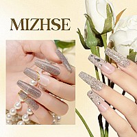 Mizhse Reflective Glitter Gel Nail Polish Light Gold Sparkly Shiny Gel Polish Shimmer Nail Gel Soak Off Nail Art Manicure Diy