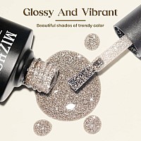 Mizhse Reflective Glitter Gel Nail Polish Light Gold Sparkly Shiny Gel Polish Shimmer Nail Gel Soak Off Nail Art Manicure Diy