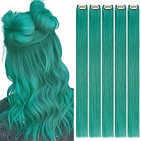 Runature Teal Hair Extensions Human Hair Clip In Extensions 20 Inch Clip In Hair Extensions Real Human Hair Invisible Clip In Ha