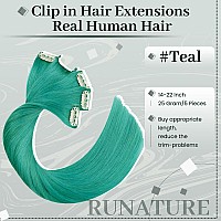 Runature Teal Hair Extensions Human Hair Clip In Extensions 20 Inch Clip In Hair Extensions Real Human Hair Invisible Clip In Ha