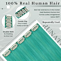 Runature Teal Hair Extensions Human Hair Clip In Extensions 20 Inch Clip In Hair Extensions Real Human Hair Invisible Clip In Ha