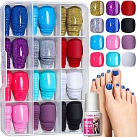 Fandamei Press On Toenails 12 Colors 288Pcs Press On Toe Nails Short Square 4 Glitter Press On Toenails Full Cover 4 Glossy F