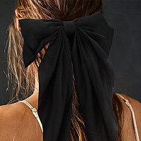 Atoden Black Hair Bow Silky Satin Large Hair Bows 2Pcs Big Hair Bows Hair Ribbons Oversized Long Tail Bows Hair Barrettes Ribbon