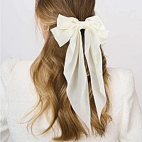 Atoden White Silky Satin Large Oversized Hair Bows With Long Tail And Metal Clips 2Pcs Aesthetic Bowknot Hair Clips For Women