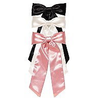 Furling Pompoms Bow Hair Clips With Long Tail 3Pcs Hair Ribbon Bows For Women Black White Pink Hair Bows For Girls Hair Access