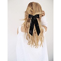 Furling Pompoms Bow Hair Clips With Long Tail 3Pcs Hair Ribbon Bows For Women Black White Pink Hair Bows For Girls Hair Access