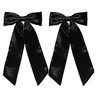 Furling Pompoms Hair Bows Hair Clips With Long Tail 2Pcs Black Ribbon Bows Hair Clip For Women Satin Bowknot Hair Barrettes Big