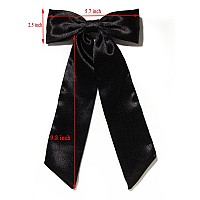 Furling Pompoms Hair Bows Hair Clips With Long Tail 2Pcs Black Ribbon Bows Hair Clip For Women Satin Bowknot Hair Barrettes Big