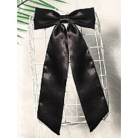 Furling Pompoms Hair Bows Hair Clips With Long Tail 2Pcs Black Ribbon Bows Hair Clip For Women Satin Bowknot Hair Barrettes Big