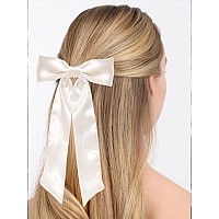 Furling Pompoms Ribbon Bowknot Barrettes With Long Tail For Women And Girls 2Pcs Satin Big Bows For Party Wedding Prom Dail