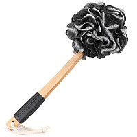 Black Loofah On A Stick Pe Soft Mesh Luffa With Nonslip Wooden Handle Made Of Soft And Sturdy Rubber Material Back Scrubber For