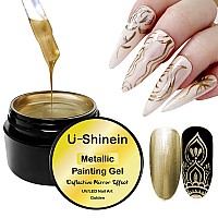 Ushinein 8Ml Metallic Painting Nail Polish Gel Golden 3D Metal Painting Gel Drawing Mirror Nail Gel Polish Nail Liner Paintin