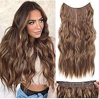 Invisible Wire Hair Extensions 20 Inch Clip In Hair Extensions Adjustable Size Long Wave Hair Extensions With 4 Secure Clips For