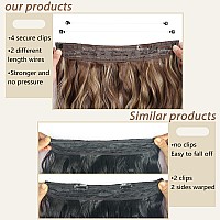 Invisible Wire Hair Extensions 20 Inch Clip In Hair Extensions Adjustable Size Long Wave Hair Extensions With 4 Secure Clips For