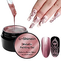 Ushinein 8Ml Metallic Painting Nail Polish Gel Rose Gold Painted Gel Nail Polish 3D Metal Painting Gel Drawing Mirror Nail Ge