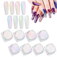 Laza Chameleon Pearl Chrome Nail Powder 8 Colors Glazed Donut Metallic Mirror Effect Pigment Iridescent Aurora Nail Glitter Ho