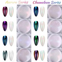 Laza Chameleon Pearl Chrome Nail Powder 8 Colors Glazed Donut Metallic Mirror Effect Pigment Iridescent Aurora Nail Glitter Ho