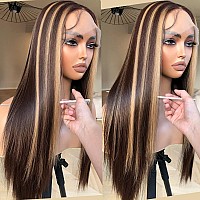 Brownbomb Highlight Lace Front Wig Honey Blonde Lace Front Wig Pre Plucked Ready To Wear Glueless 13X5X1 Synthetic Lace Front