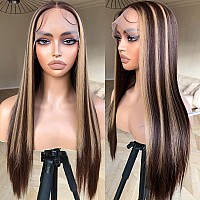 Brownbomb Highlight Lace Front Wig Honey Blonde Lace Front Wig Pre Plucked Ready To Wear Glueless 13X5X1 Synthetic Lace Front