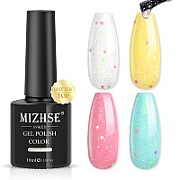 Mizhse Confetti Pop Glitter Gel Top Coat Colorful Rainbow Glitter Gel Nail Polish No Wipe Top Coat Long Lasting Soak Off Led Uv