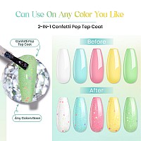 Mizhse Confetti Pop Glitter Gel Top Coat Colorful Rainbow Glitter Gel Nail Polish No Wipe Top Coat Long Lasting Soak Off Led Uv