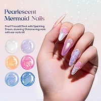 Mizhse Pearl Gel Nail Polish Set Glitter Drawing 6 Colors Mermaid Shimmer Gel Shell Thread Gel Polish Soak Off Uv Led Manicure