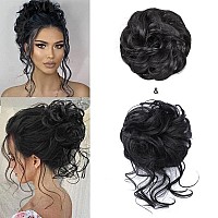 Kethbe Black Synthetic Fiber Messy Bun Hair Piece 2Pcs