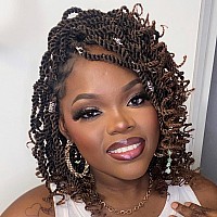 Leeven Crochet Hair 8 Inch Senegalese Twist 8 Packs Ombre Brown Pre Looped Short Crochet Braids Wavy Small Havana Twist With Cur