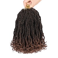 Leeven Crochet Hair 8 Inch Senegalese Twist 8 Packs Ombre Brown Pre Looped Short Crochet Braids Wavy Small Havana Twist With Cur