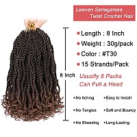 Leeven Crochet Hair 8 Inch Senegalese Twist 8 Packs Ombre Brown Pre Looped Short Crochet Braids Wavy Small Havana Twist With Cur