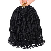 Leeven 8 Packs Wavy Senegalese Twist Crochet Hair With Curly Ends 8 Inch Black Pre Looped Short Crochet Braids Pre Twisted Sma