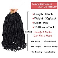 Leeven 8 Packs Wavy Senegalese Twist Crochet Hair With Curly Ends 8 Inch Black Pre Looped Short Crochet Braids Pre Twisted Sma